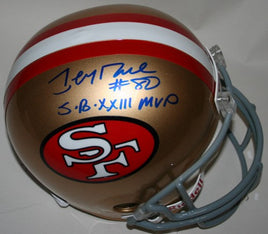 Jerry Rice Autographed Throwback San Francisco Super Bowl Replica Helmet W/ SBXXIII MVP Inscription