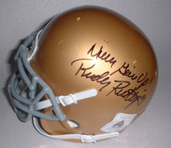 Rudy Ruettiger Autographed "Never Give Up" Notre Dame Mini Helmet